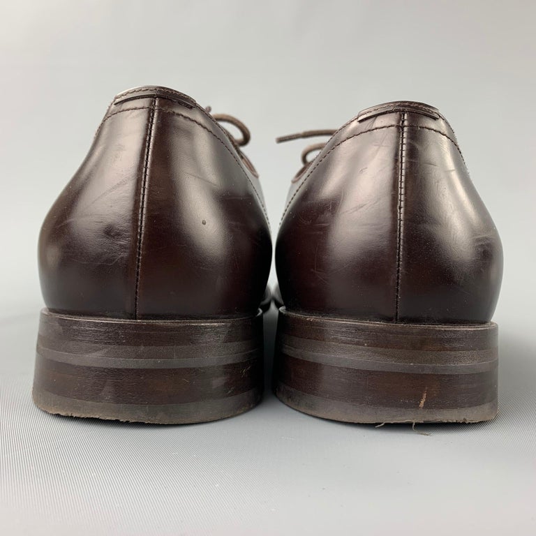PRADA Size 11 Brown Leather Round Toe Dress Shoes For Sale at 1stDibs