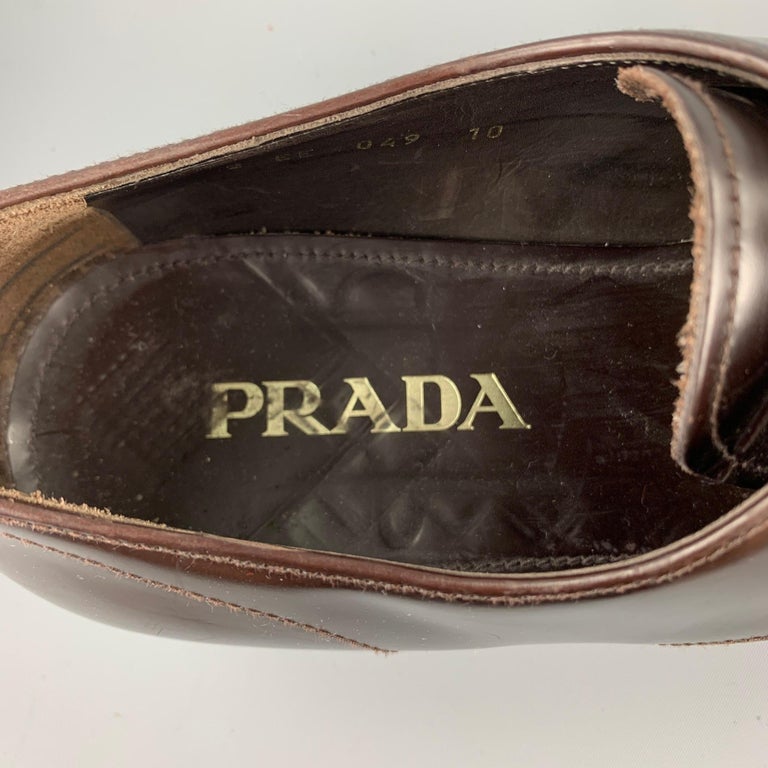 PRADA Size 11 Brown Leather Round Toe Dress Shoes For Sale at 1stDibs