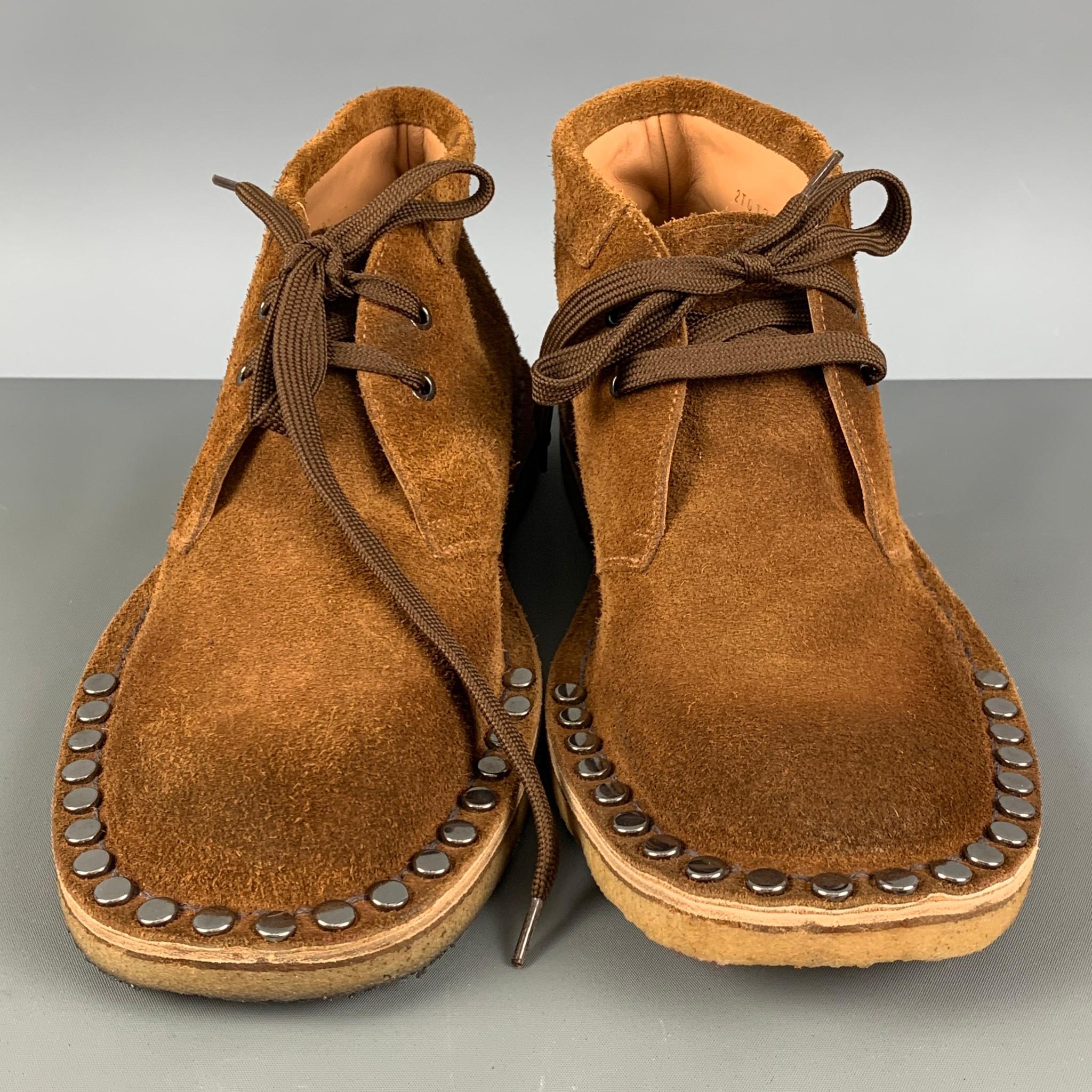 PRADA Size 11 Brown Studded Suede Chukka Boots 1