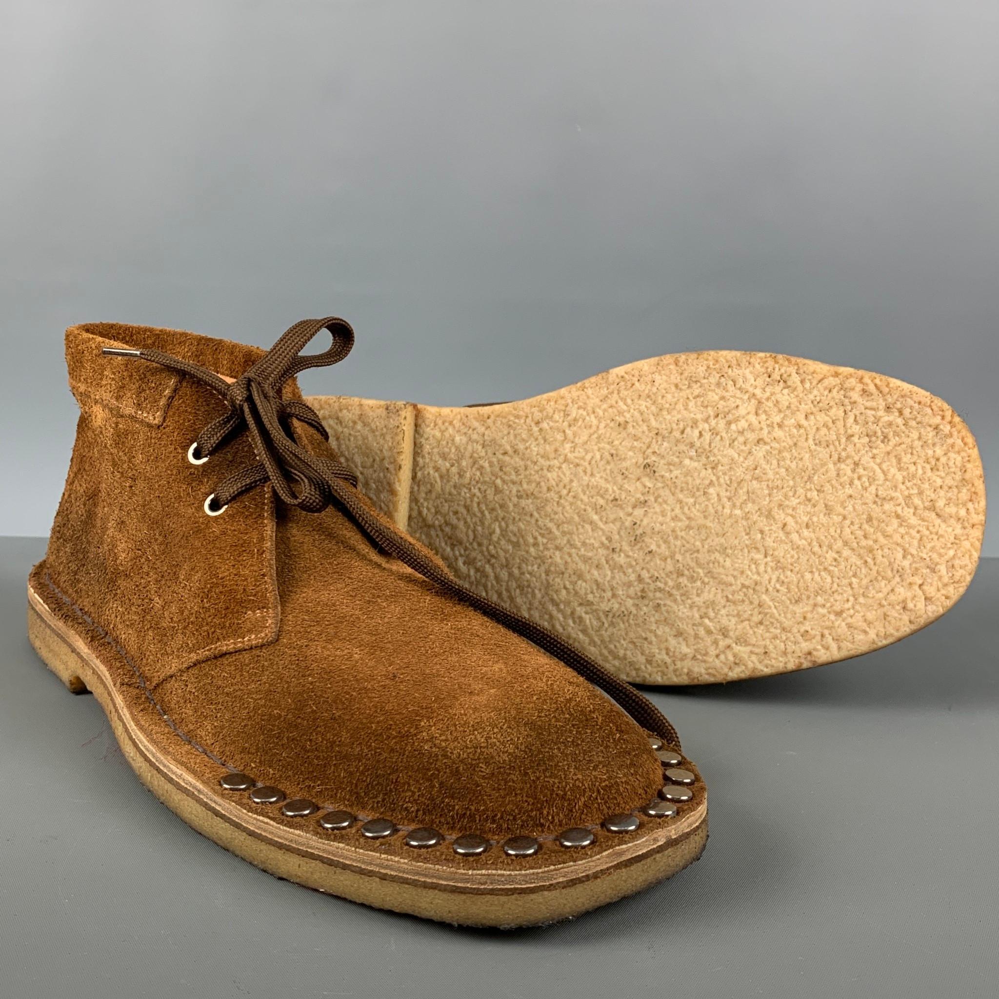 PRADA Size 11 Brown Studded Suede Chukka Boots 2