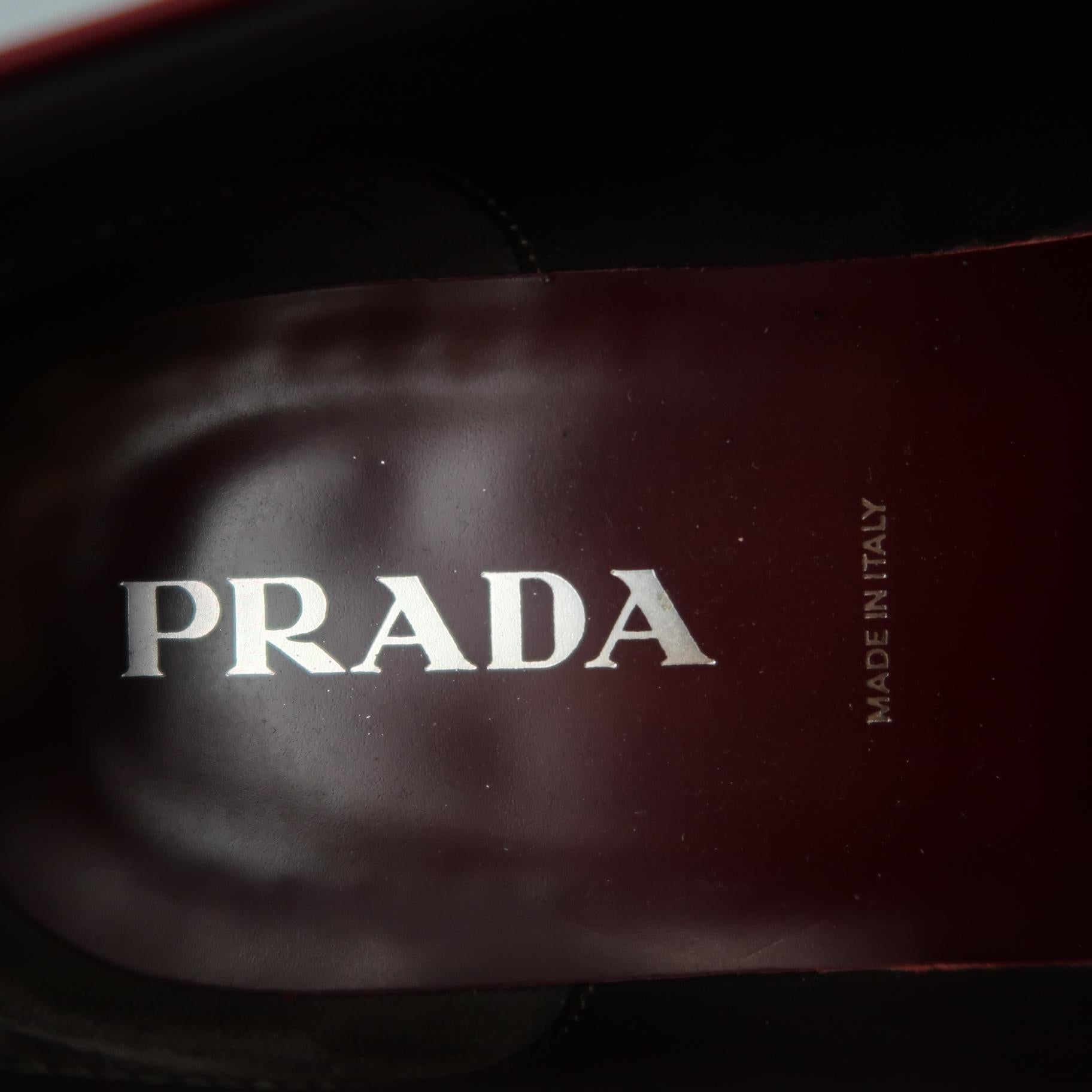 PRADA Size 11 Burgundy Solid Leather Square Toe Buckle Slip On Loafers 1