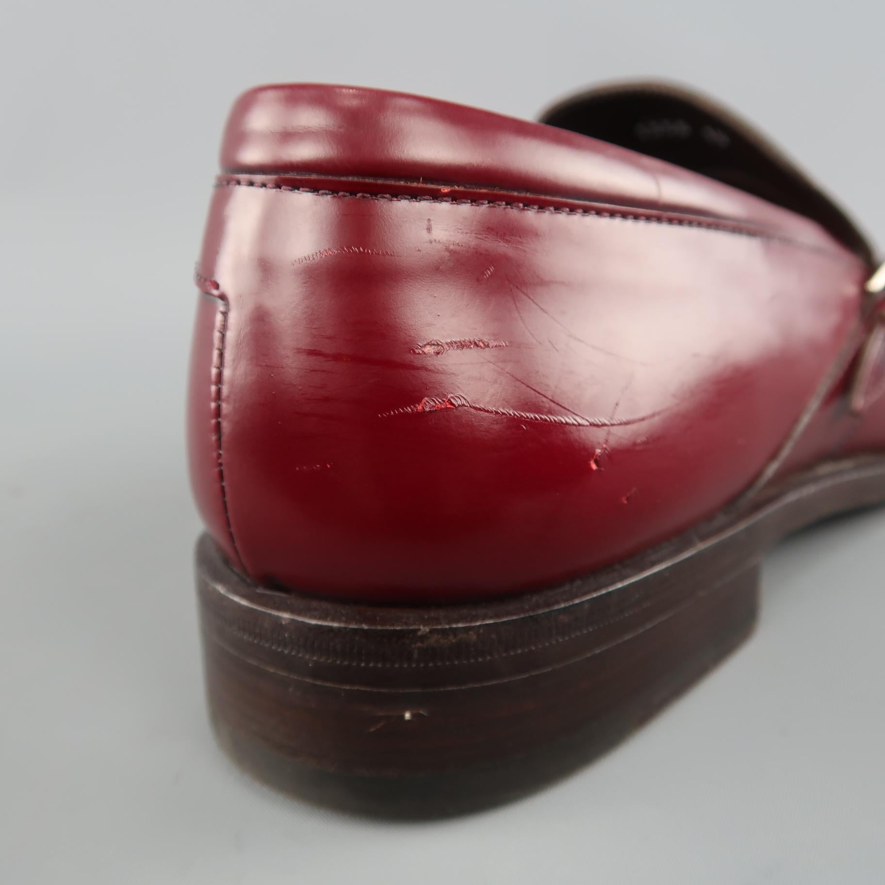PRADA Size 11 Burgundy Solid Leather Square Toe Buckle Slip On Loafers 2