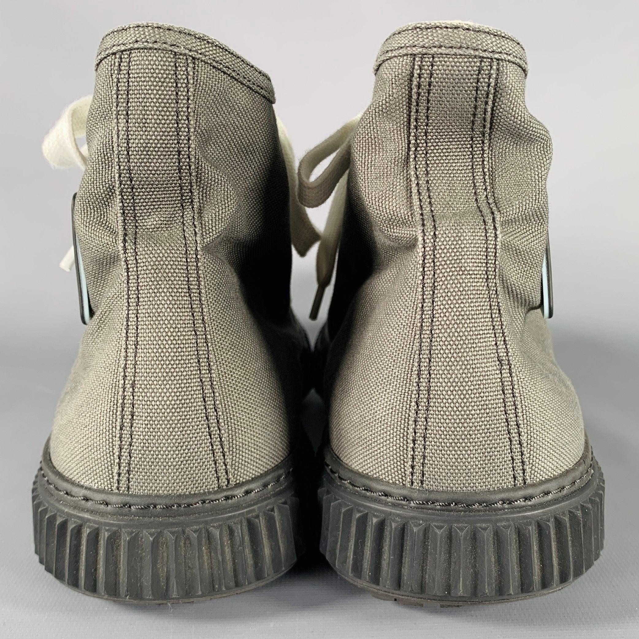 PRADA Size 11 Grey Black Canvas High Top Sneakers In Good Condition In San Francisco, CA