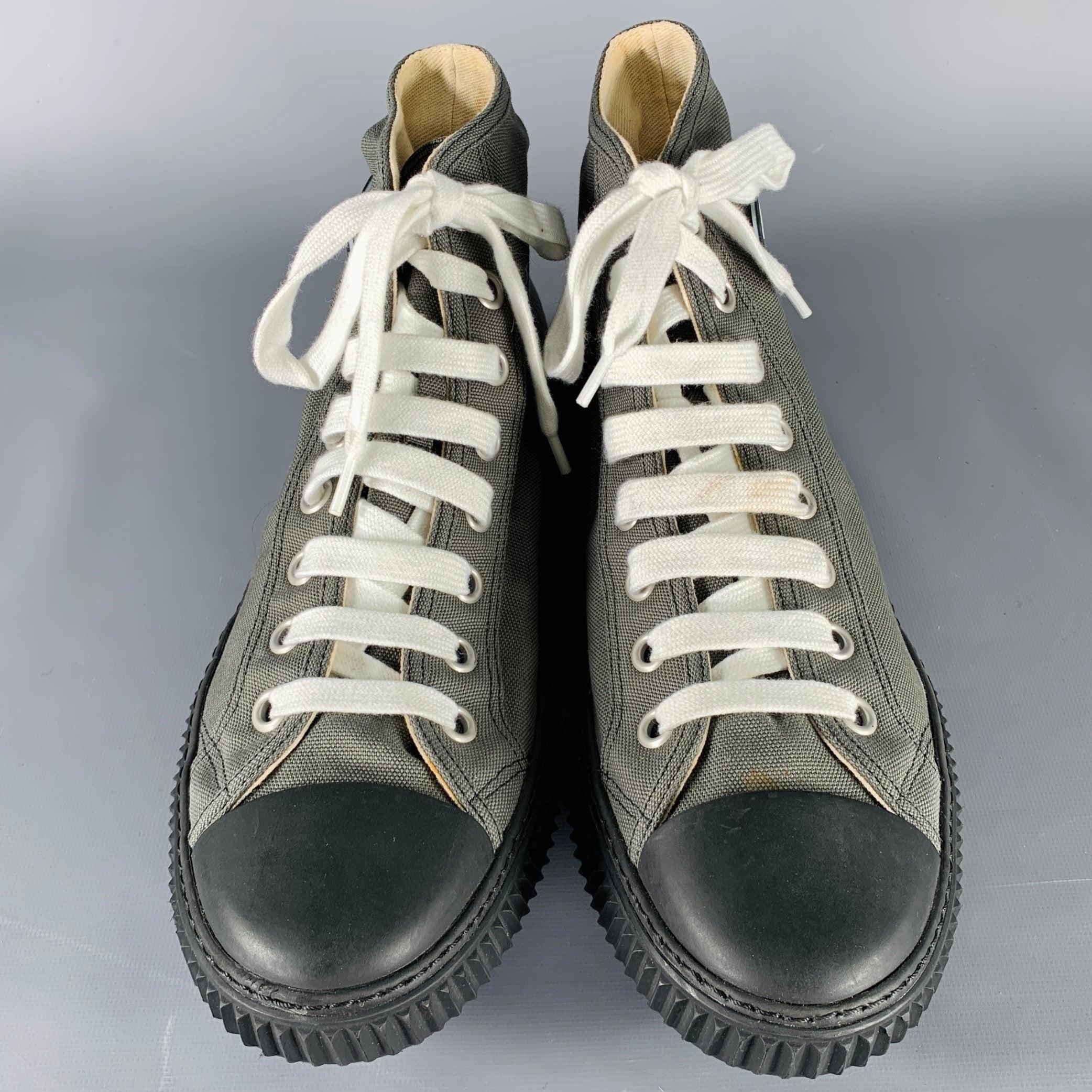 Men's PRADA Size 11 Grey Black Canvas High Top Sneakers