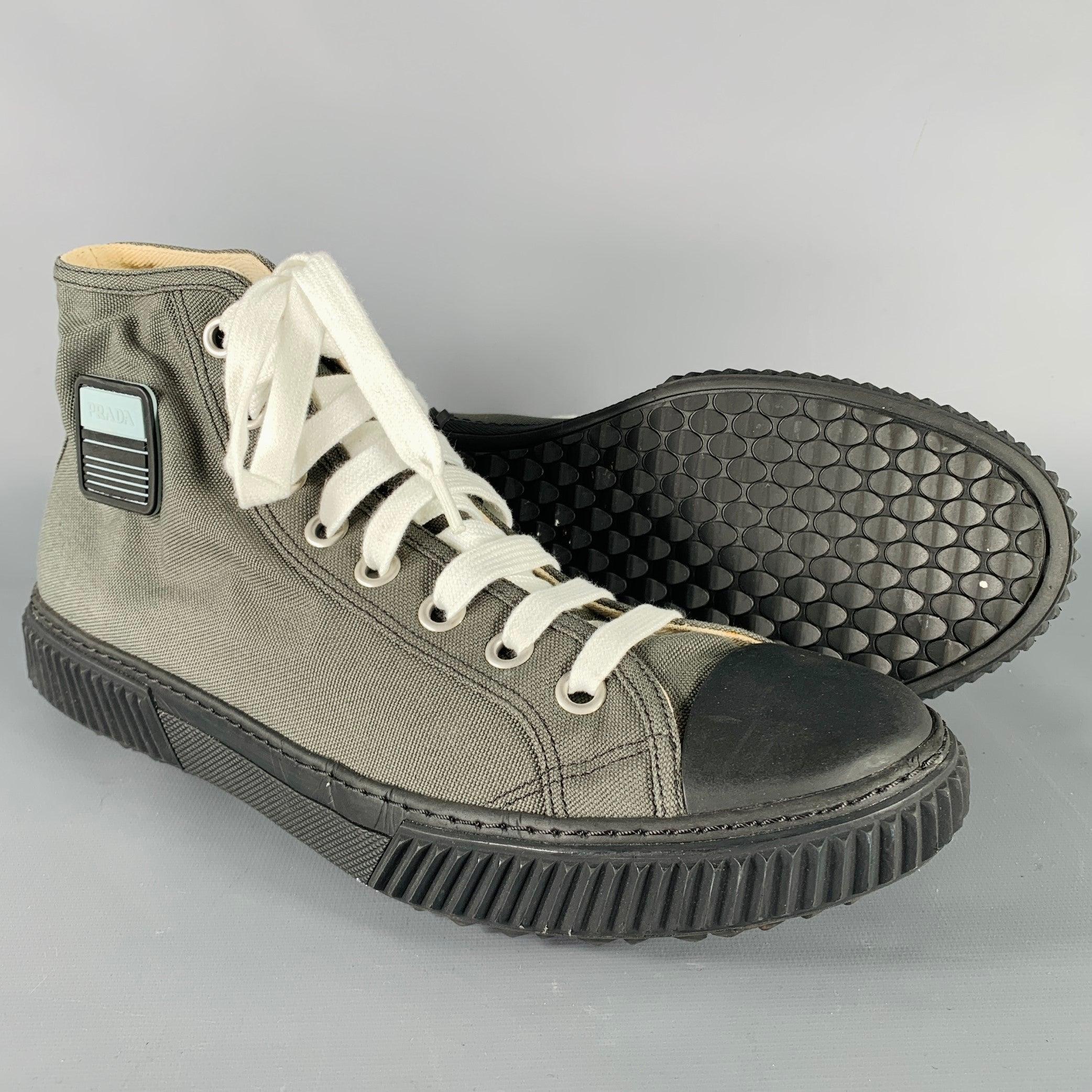 PRADA Size 11 Grey Black Canvas High Top Sneakers 1