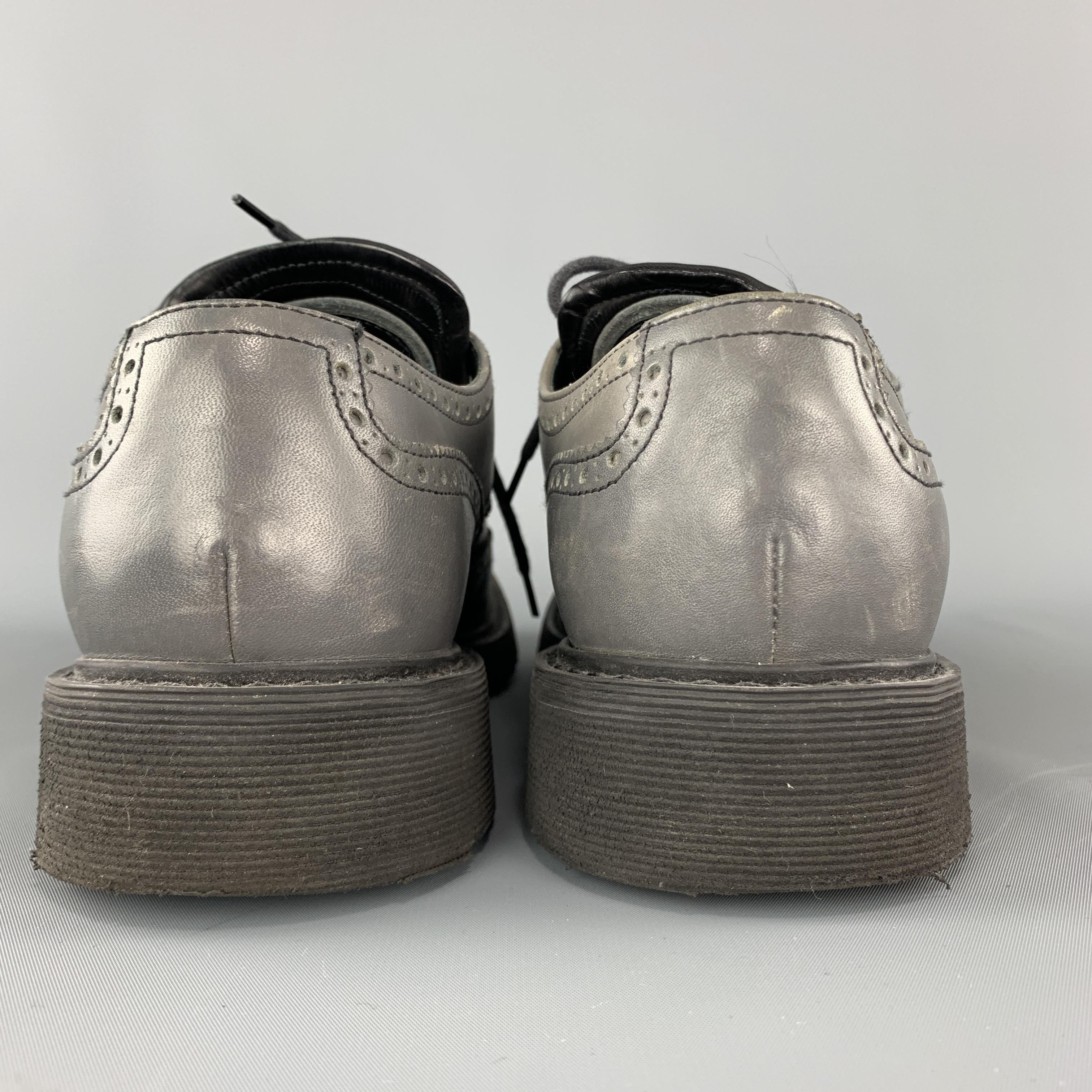 PRADA Size 11 Grey Wingtip Leather Nylon Tongue Lace Up 1