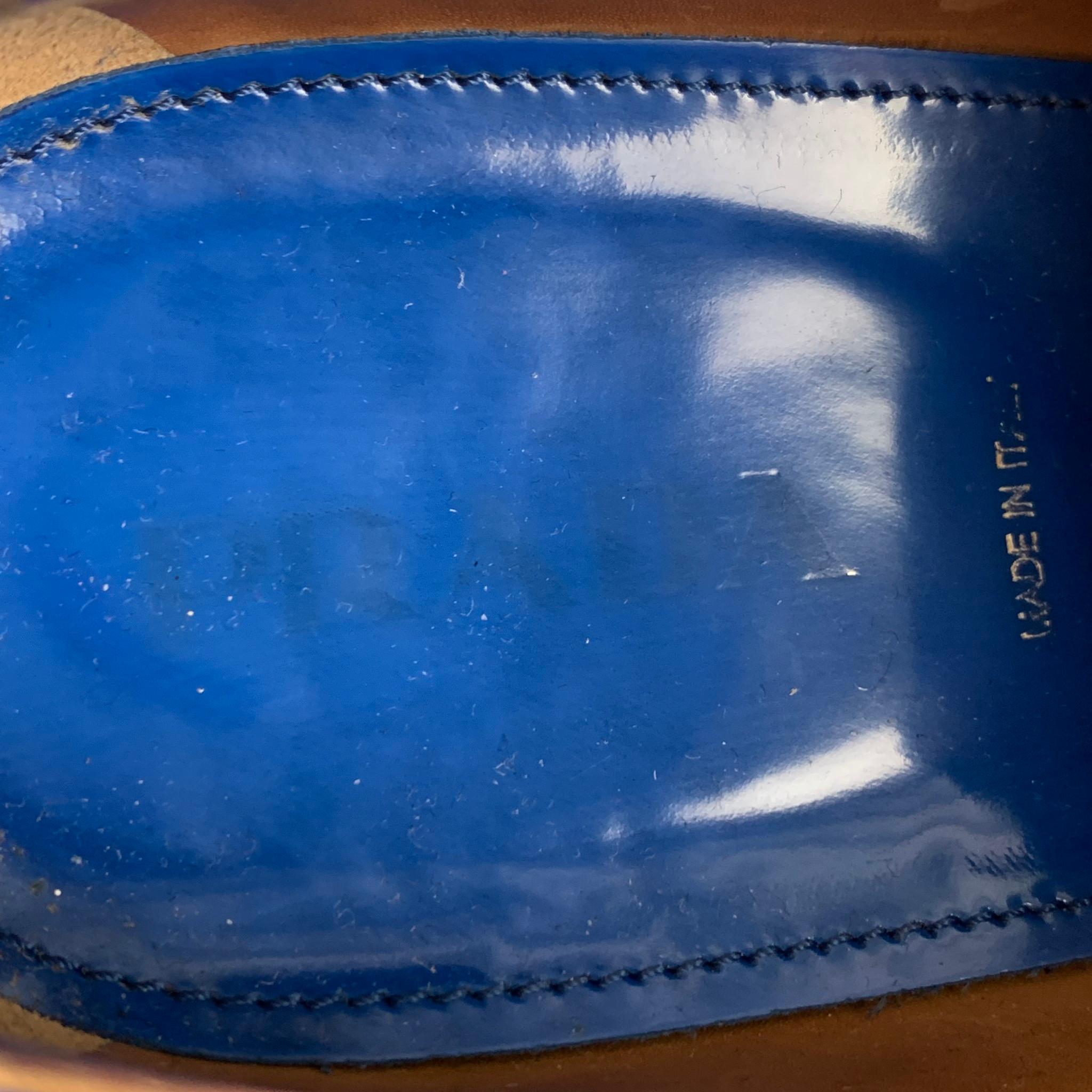 PRADA Size 11 Royal Blue White Leather Platform Laces In Good Condition In San Francisco, CA