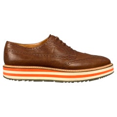 PRADA Size 11 Tan Perforated Leather Platform Lace Up Shoes
