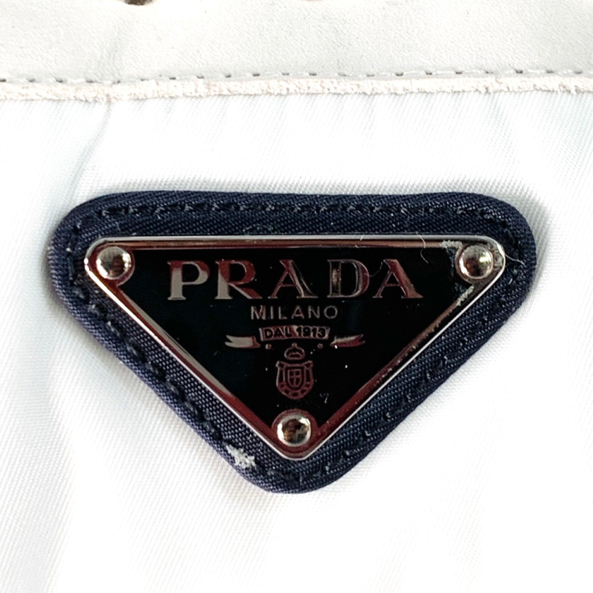 PRADA Size 11 White Navy Color Block Logo Leather Nylon Mesh Sneakers In Good Condition For Sale In San Francisco, CA