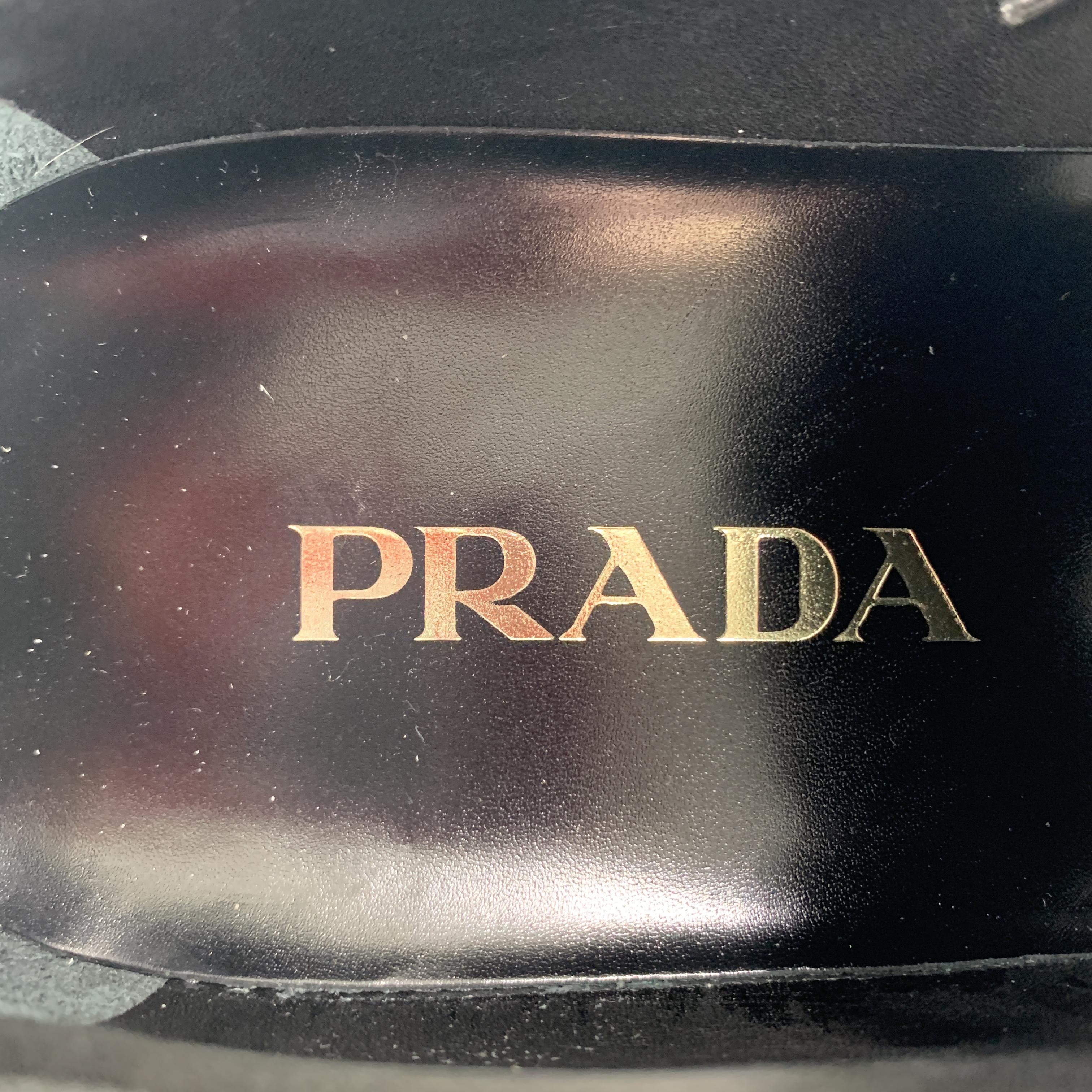 PRADA Size 11.5 Black Polished Leather Pointed Lace Up Dress Shoe 3