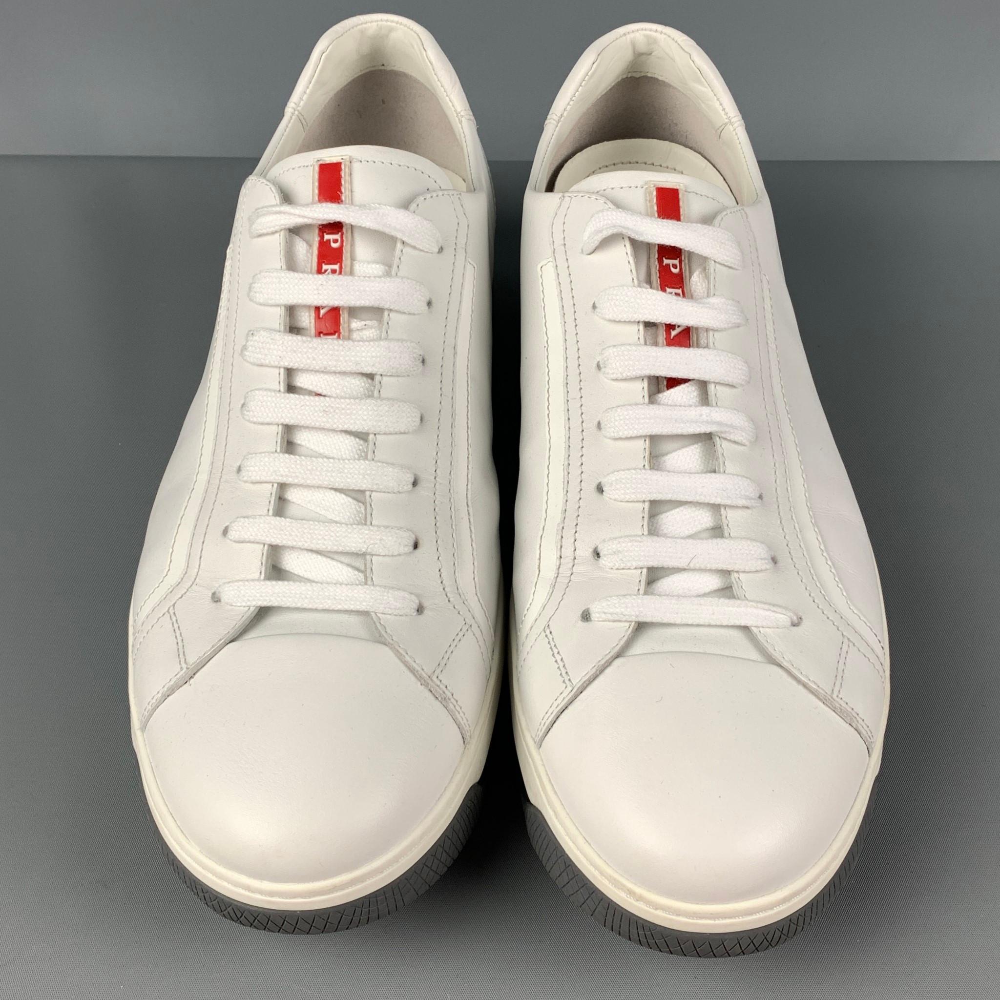 Men's PRADA Size 11.5 White Leather Lace Up Sneakers