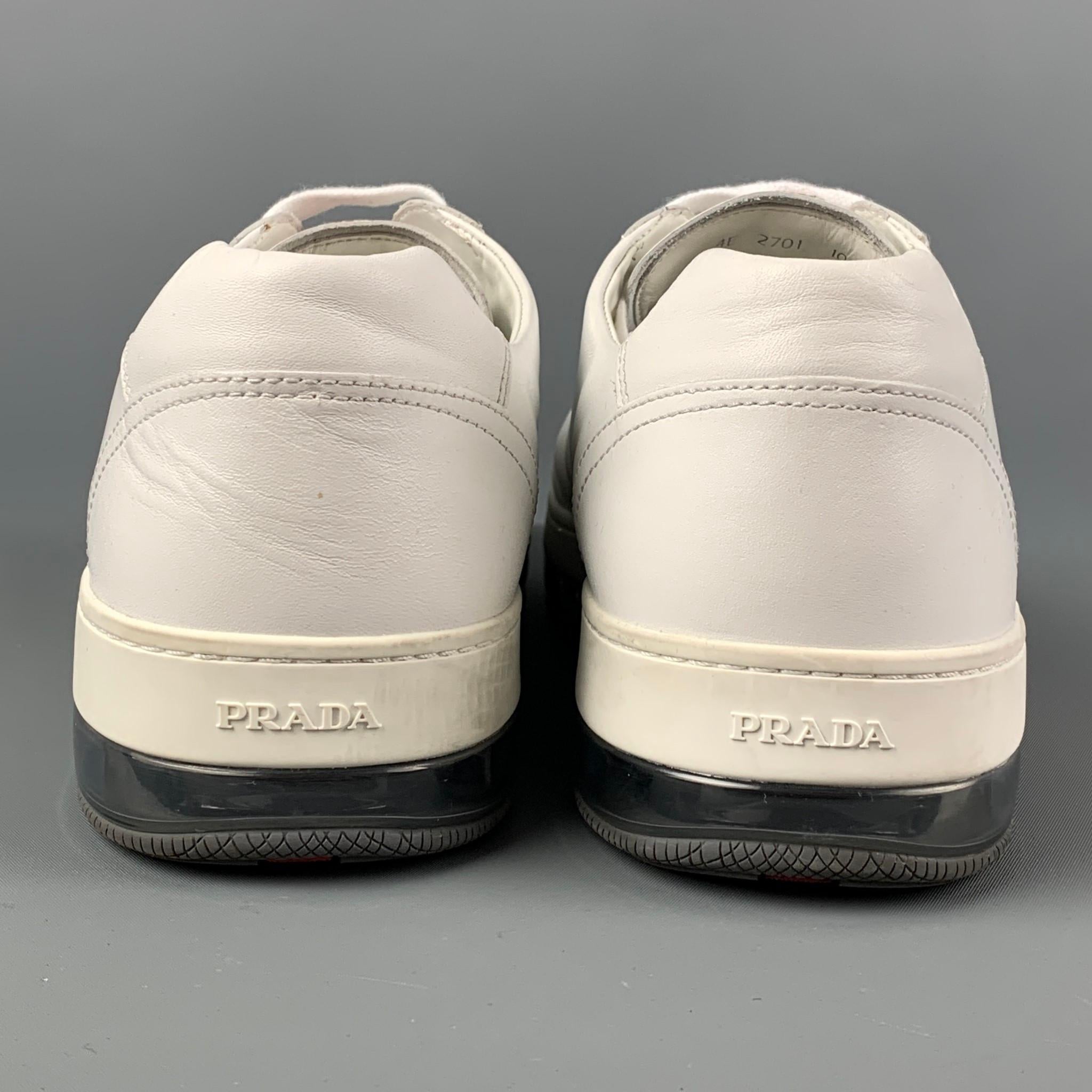 PRADA Size 11.5 White Leather Lace Up Sneakers 1