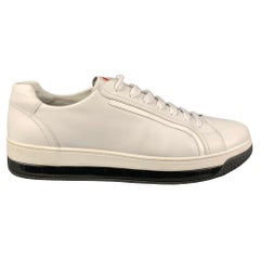 PRADA Size 11.5 White Leather Lace Up Sneakers