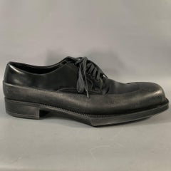 PRADA Size 12 Black Leather Derby Lace Up Shoes