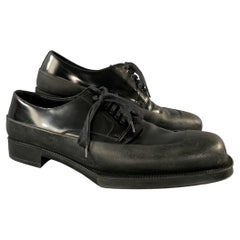 PRADA Size 12 Black Leather Derby Lace Up Shoes