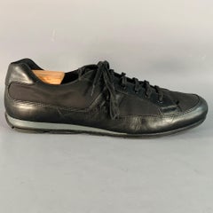 PRADA Size 12 Black Nylon Leather Low Top Lace-Up Sneakers