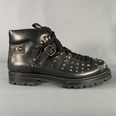 PRADA Size 12 Black Studded Leather Ankle Boots