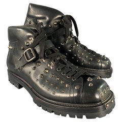 PRADA Size 12 Black Studded Leather Ankle Boots