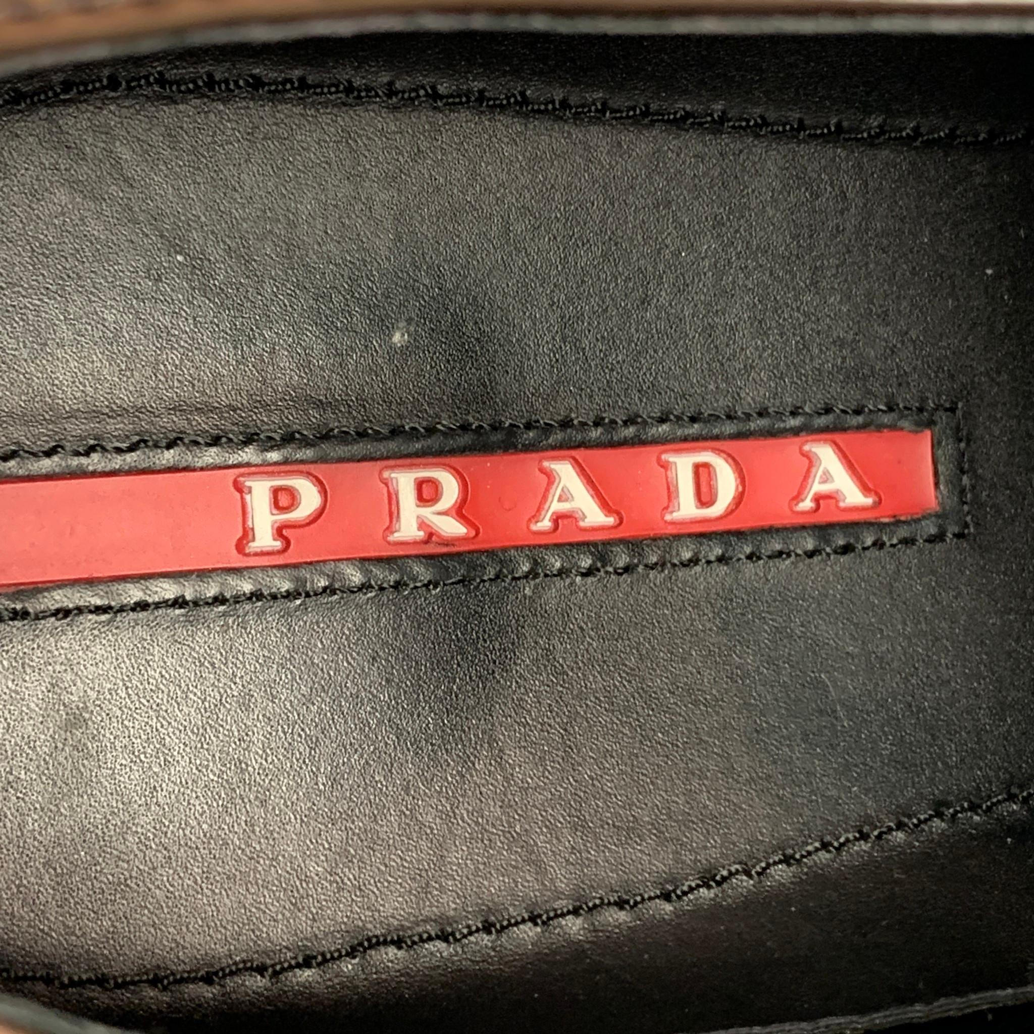 PRADA Size 12 Brown Perforated Leather Wingtip Lace Up Shoes In Good Condition In San Francisco, CA