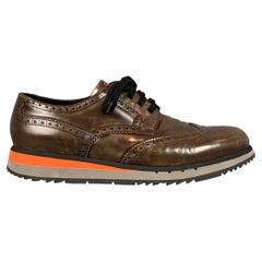 PRADA Size 12 Brown Perforated Leather Wingtip Lace Up Shoes