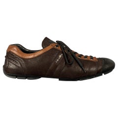 PRADA Size 12 Brown & Tan Quilted Leather Lace Up Shoes
