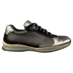 PRADA Size 12 Gray Black Leather Lace Up Sneakers