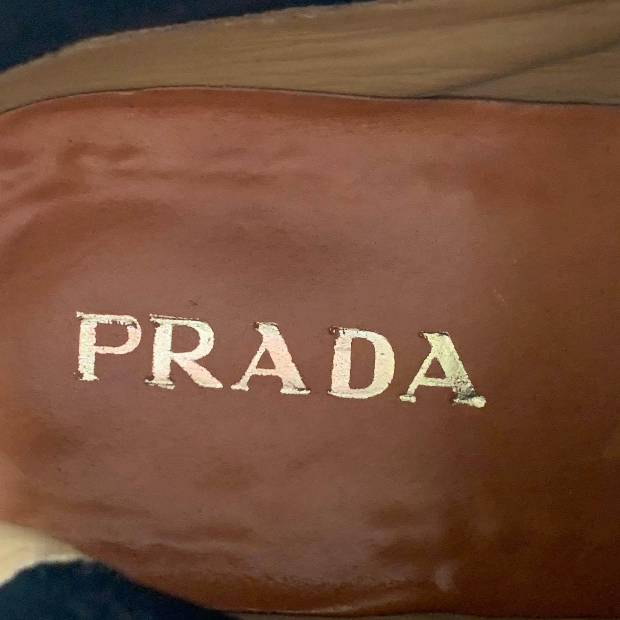 PRADA Size 12 Natural Suede Leather Ankle Boots In Good Condition In San Francisco, CA