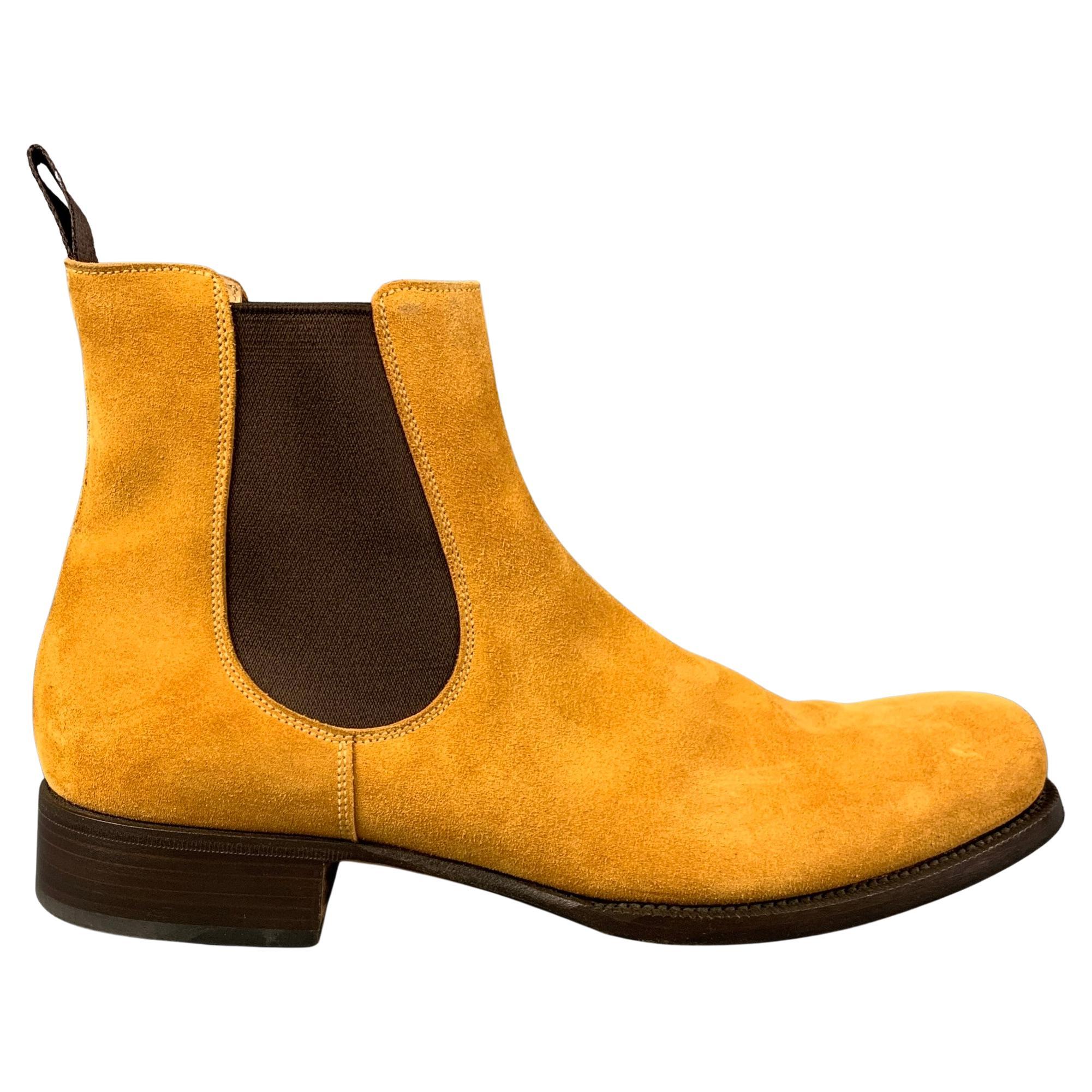PRADA Size 12 Natural Suede Leather Ankle Boots For Sale at 1stDibs