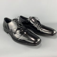 PRADA Size 12.5 Black Leather Apron Toe Lace Up