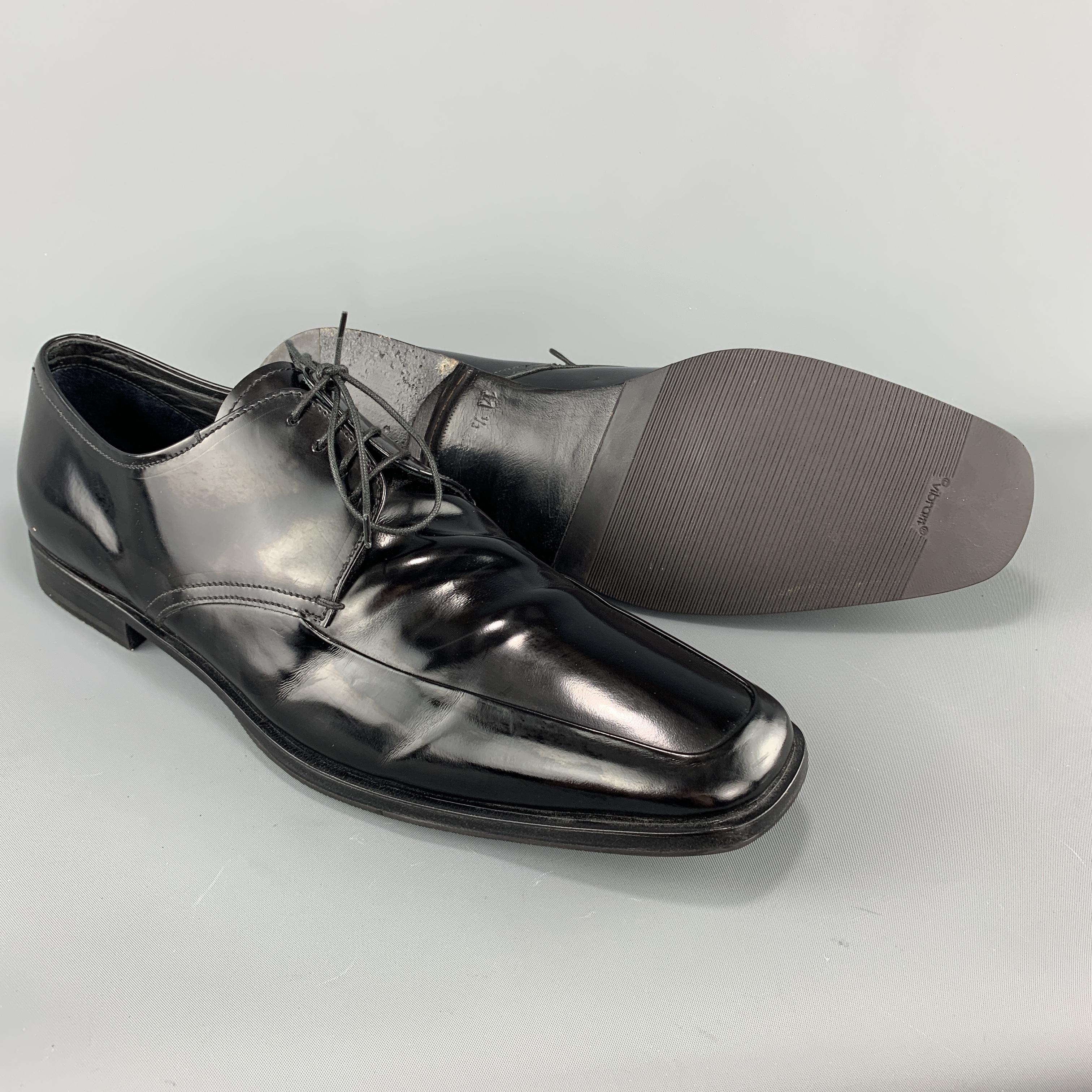 PRADA Size 12.5 Black Leather Apron Toe Lace Up In Good Condition In San Francisco, CA