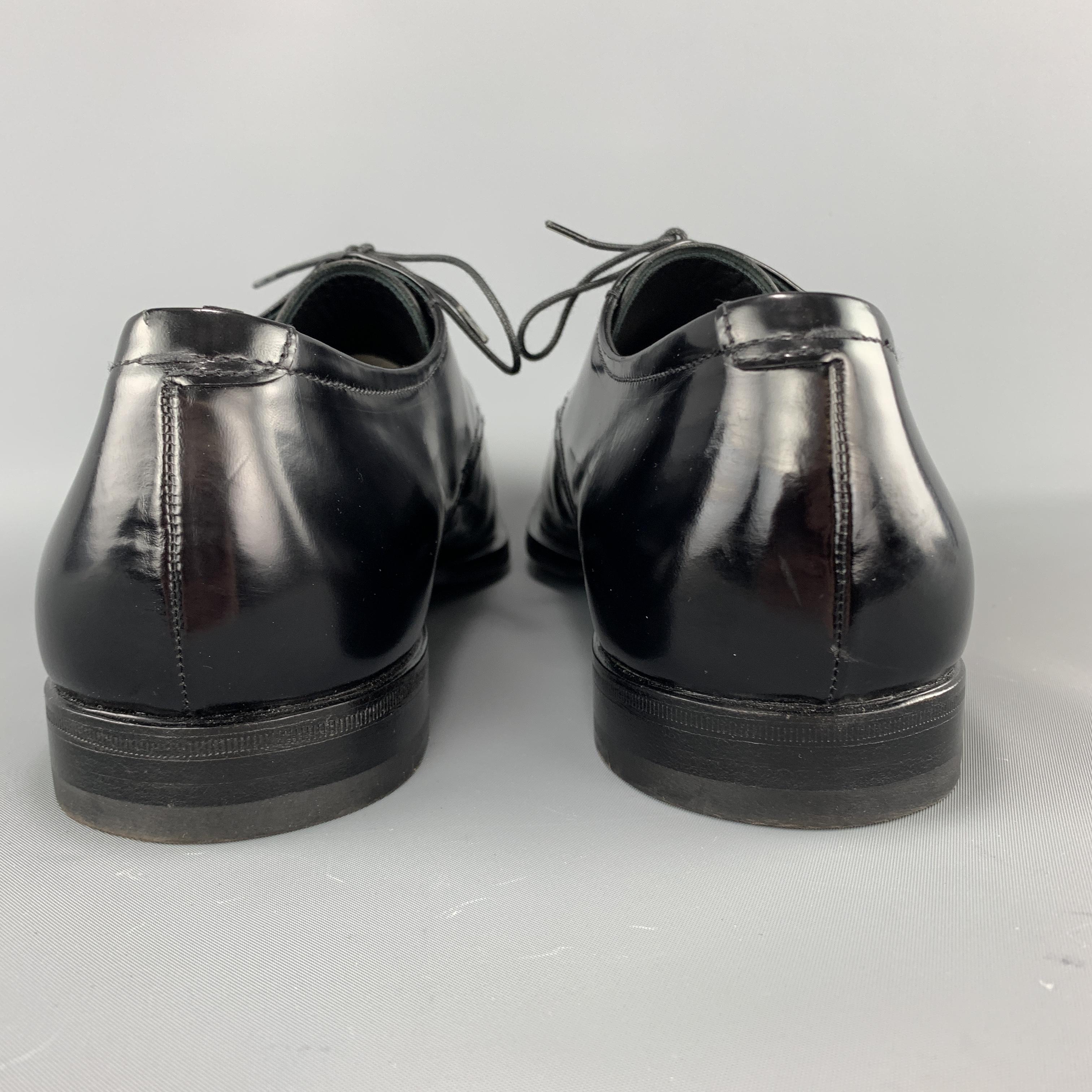 PRADA Size 12.5 Black Leather Apron Toe Lace Up 1