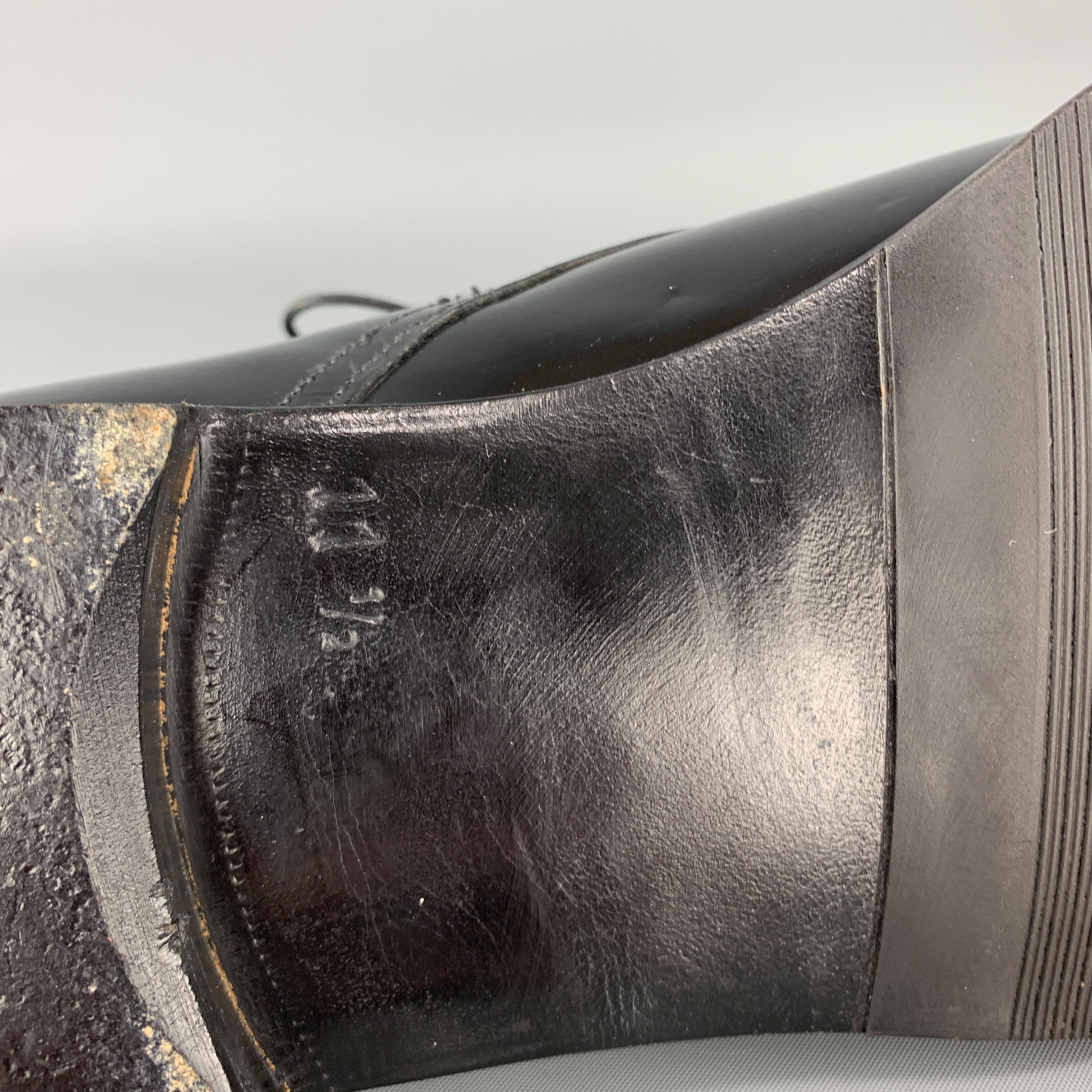 PRADA Size 12.5 Black Leather Apron Toe Lace Up 2