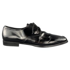 PRADA Size 12.5 Black Leather Apron Toe Lace Up