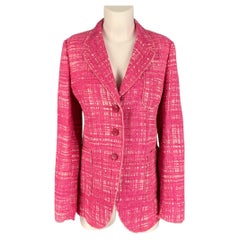 PRADA Size 14 Pink White Cotton Blend Woven Jacket