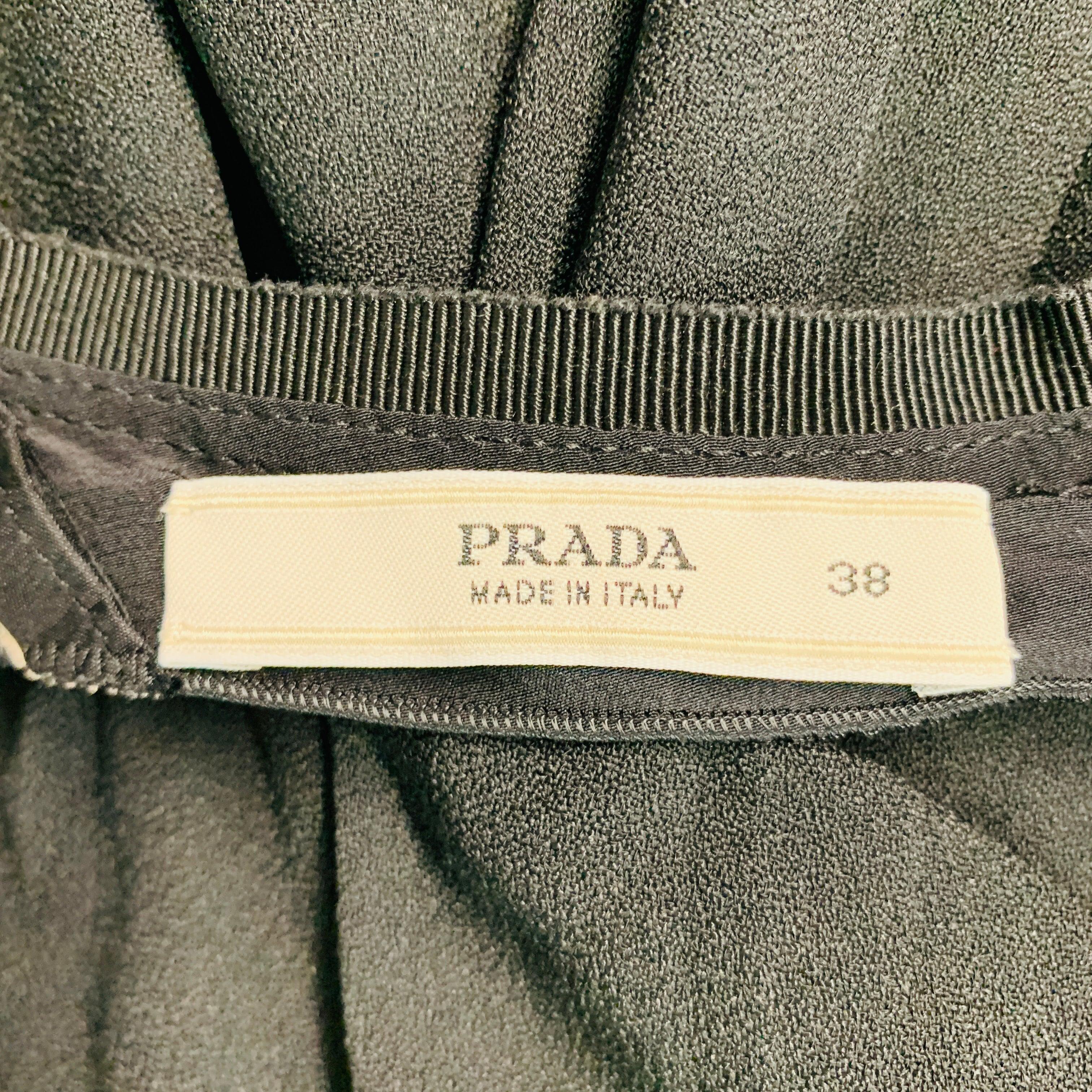 PRADA Size 2 Black Acetate Viscose Ruched Spaghetti Straps Dress For Sale 6