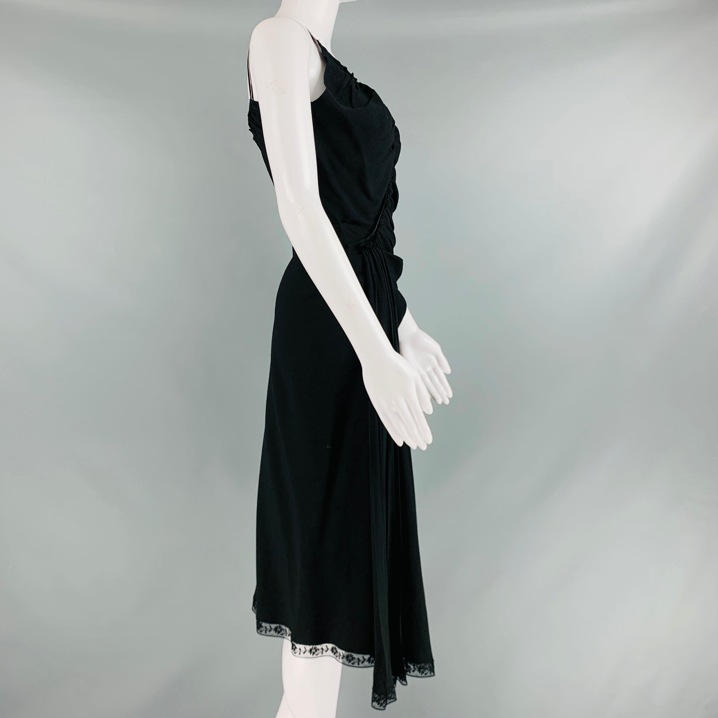 Women's PRADA Size 2 Black Acetate Viscose Ruched Spaghetti Straps Dress For Sale