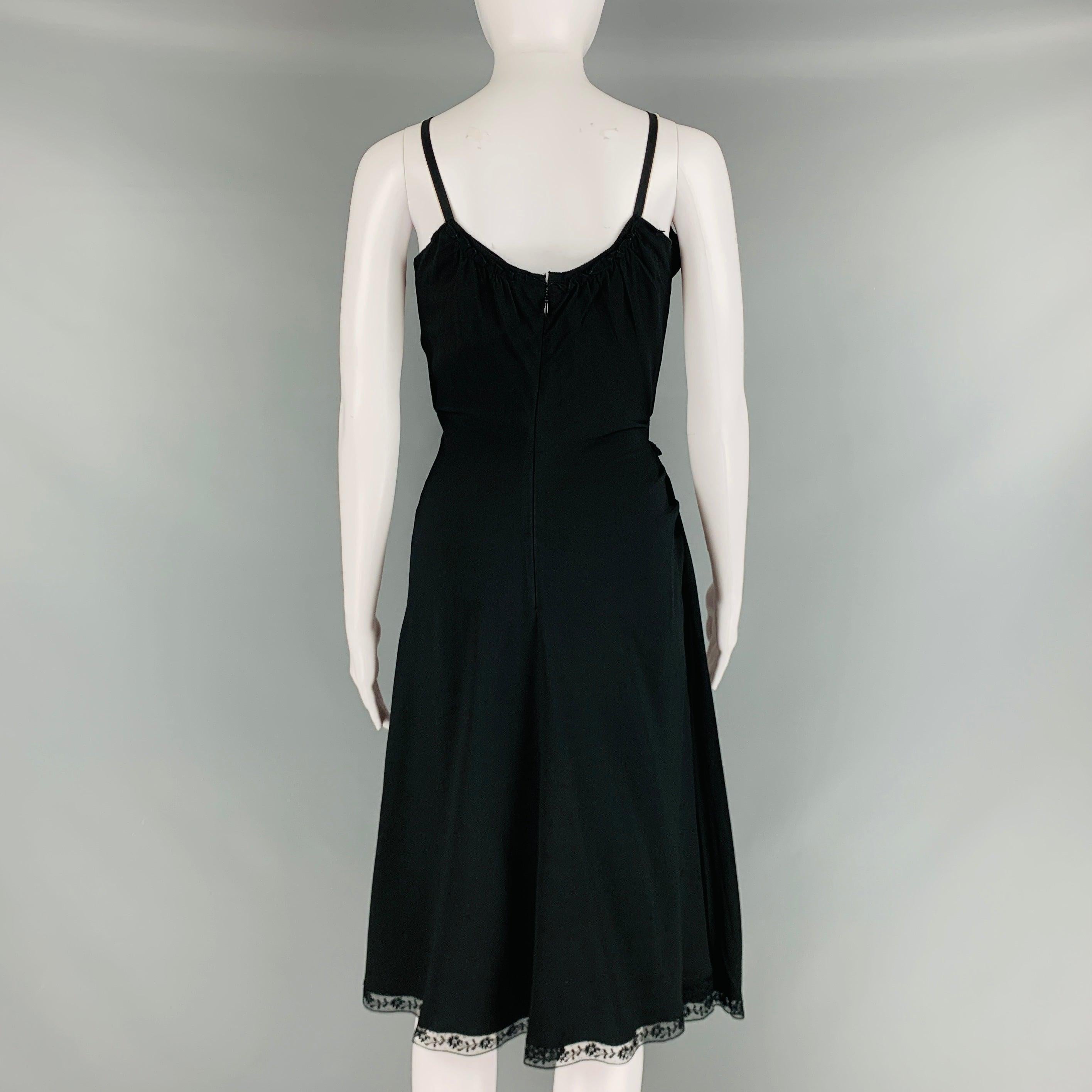 PRADA Size 2 Black Acetate Viscose Ruched Spaghetti Straps Dress For Sale 2