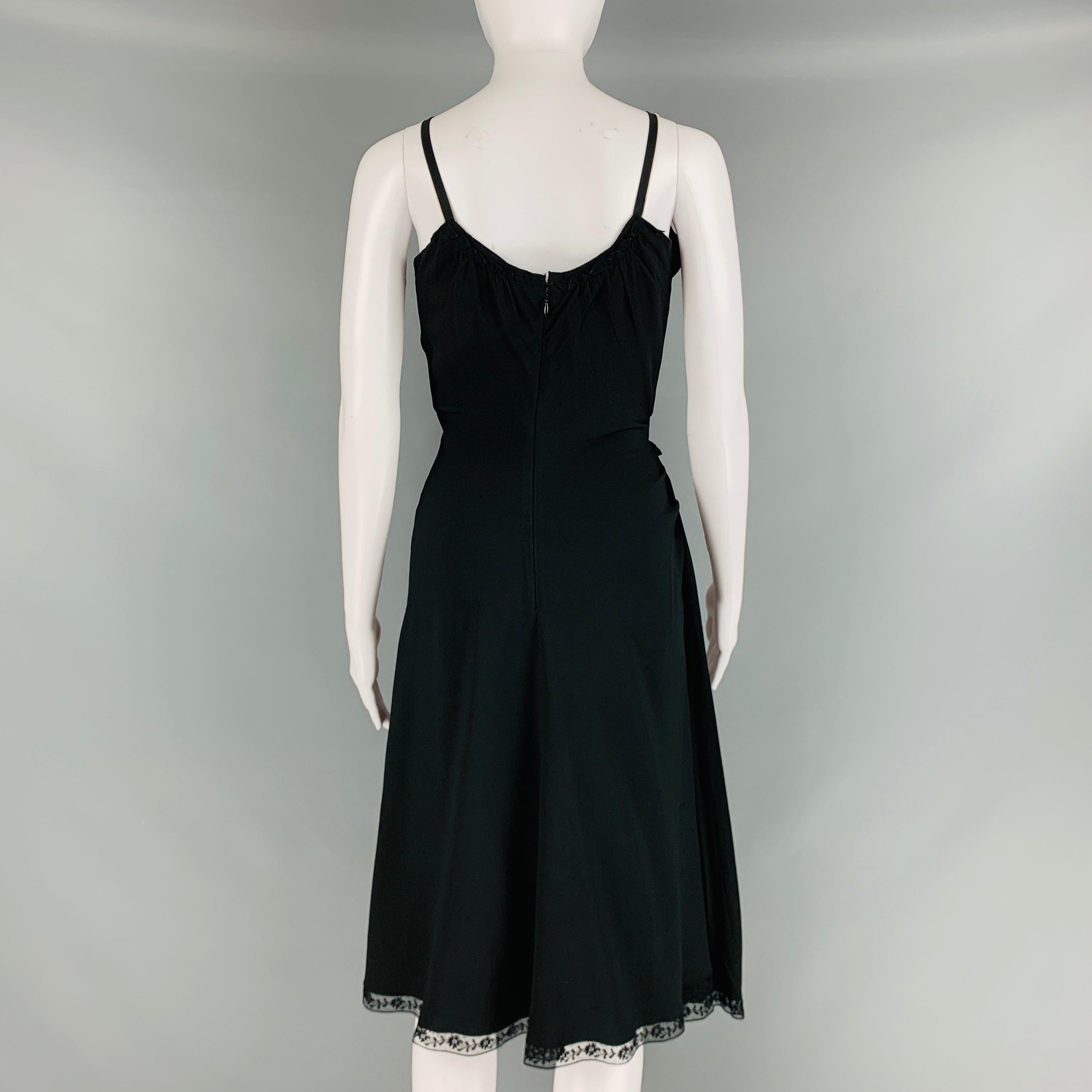PRADA Size 2 Black Acetate Viscose Ruched Spaghetti Straps Dress 2