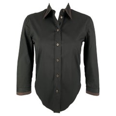 PRADA - Chemisier en nylon et coton noir et marron, taille 2