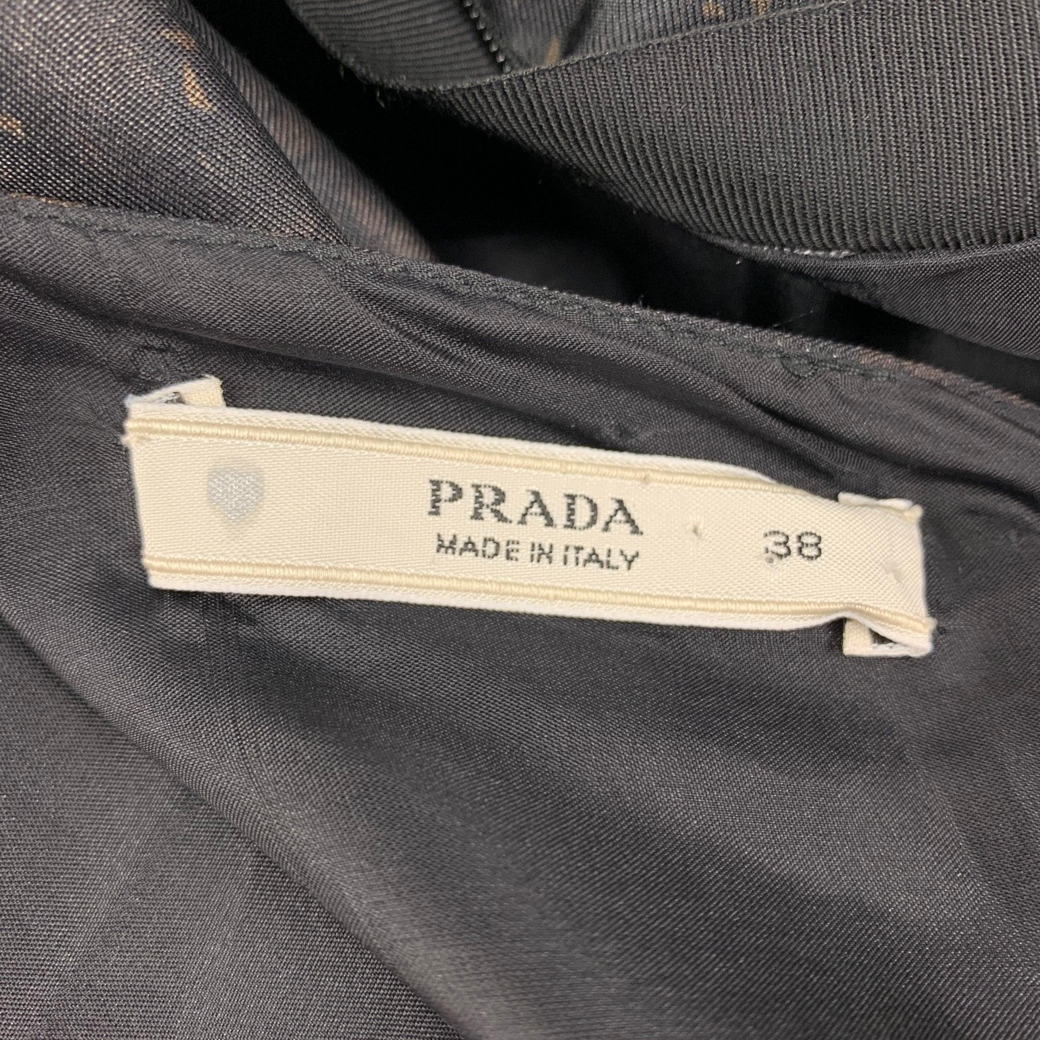 PRADA Size 2 Black Brown Silk Lace Print 3/4 Sleeves Dress For Sale 1