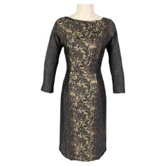 PRADA Größe 2 Kleid mit 3/4-Ärmeln aus schwarzer und brauner Seide und Spitze