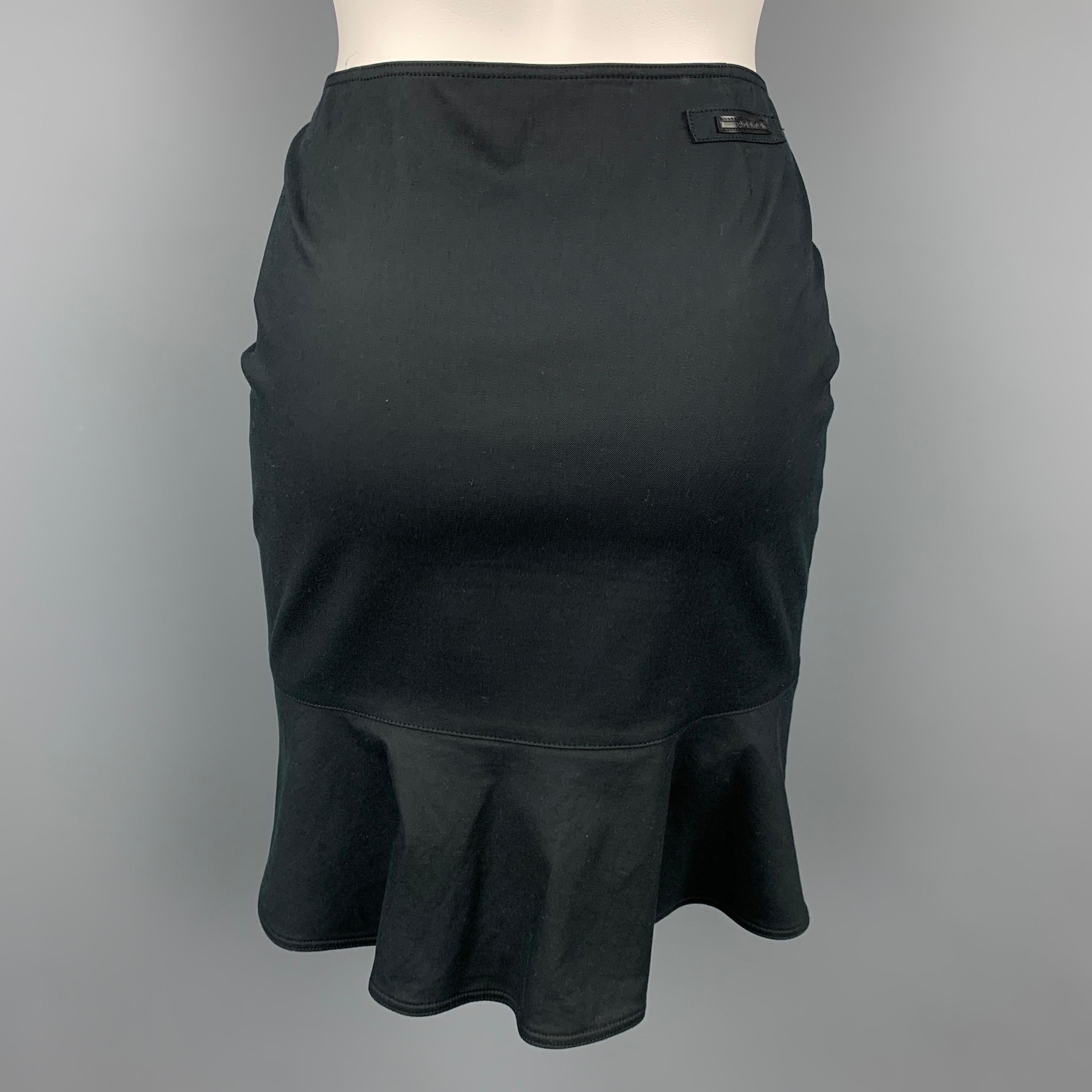 PRADA Size 2 Black Cotton Blend Flounce Skirt In Good Condition In San Francisco, CA