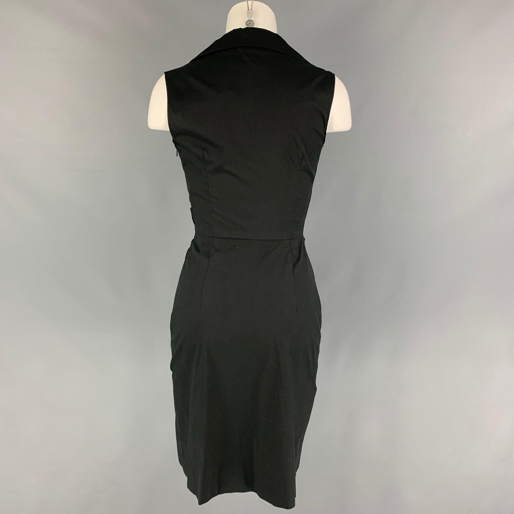 Women's PRADA Size 2 Black Cotton Blend Pleated Sleeveless Dress