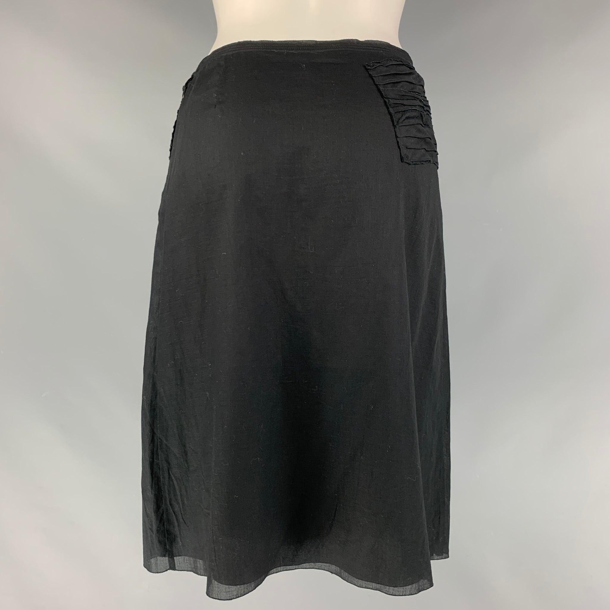 PRADA Size 2 Black Cotton Textured Pleated Skirt In Excellent Condition In San Francisco, CA