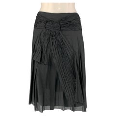 PRADA Size 2 Black Cotton Textured Pleated Skirt