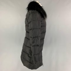 PRADA Size 2 Black Nylon Fox Collar Coat