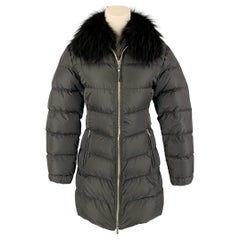 PRADA Size 2 Black Nylon Fox Collar Coat