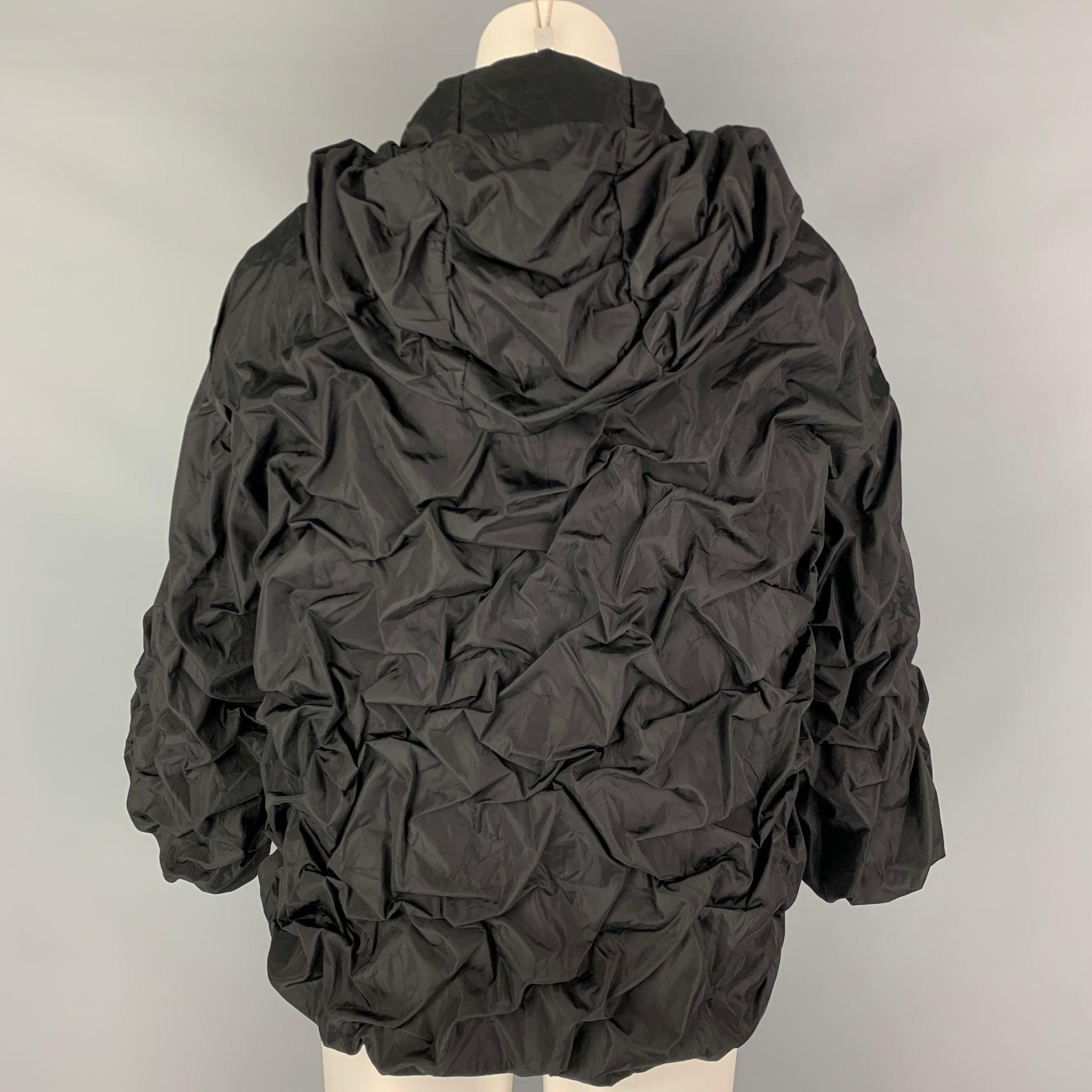 PRADA Size 2 Black Nylon Ruched Hooded Jacket In Good Condition In San Francisco, CA