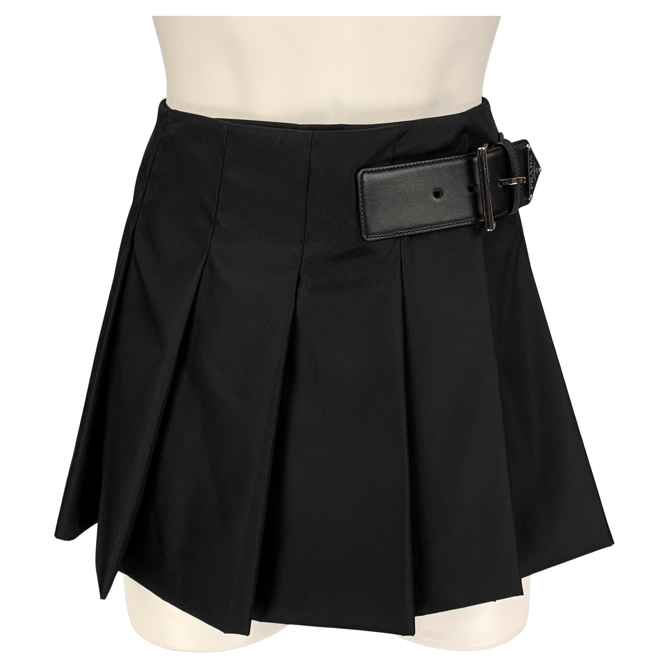 PRADA Size 2 Black Polyamide Pleated Re-Nylon Mini Skirt
