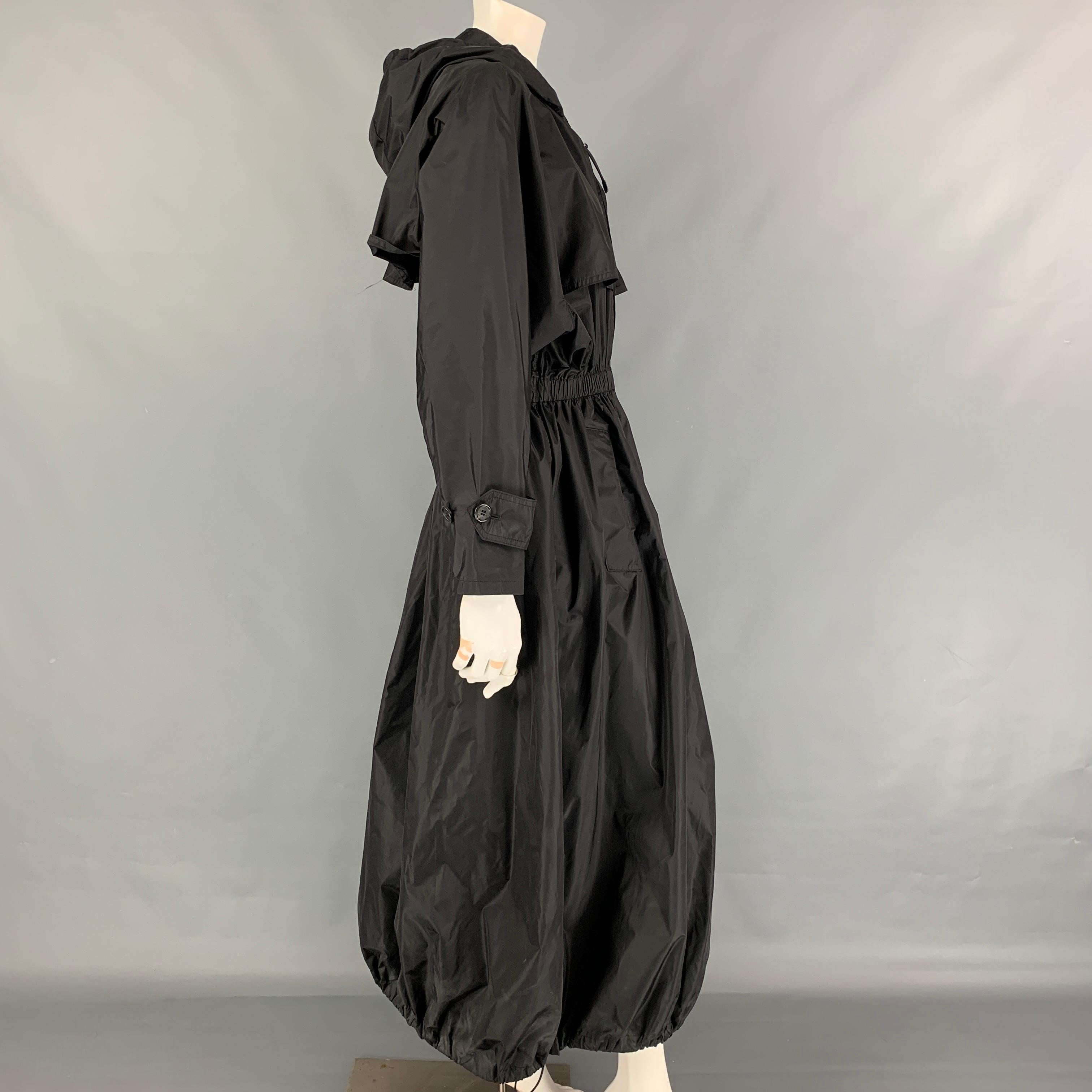 PRADA Size 2 Black Polyamide Zip Up Hooded Long Coat In Good Condition In San Francisco, CA